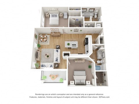 Floor plan for 2 beds, 2 baths, 1353 sqft